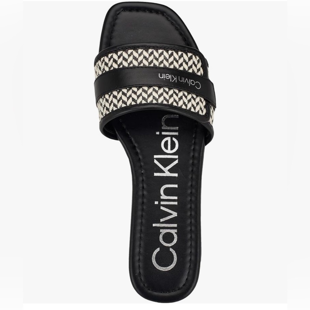 Calvin Klein Black and Cream Patterned Sandals